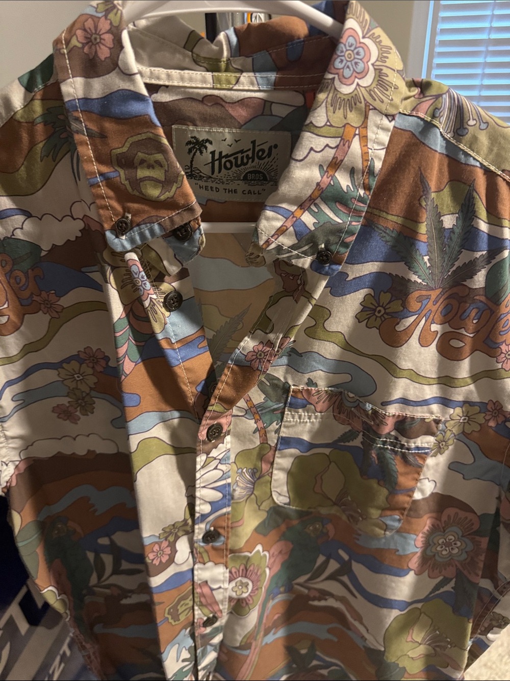 Howler Brothers Retro Floral Wave Print Button-Down Shirt in Brown, Blue & Green